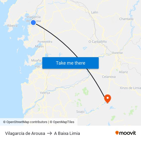 Vilagarcía de Arousa to A Baixa Limia map