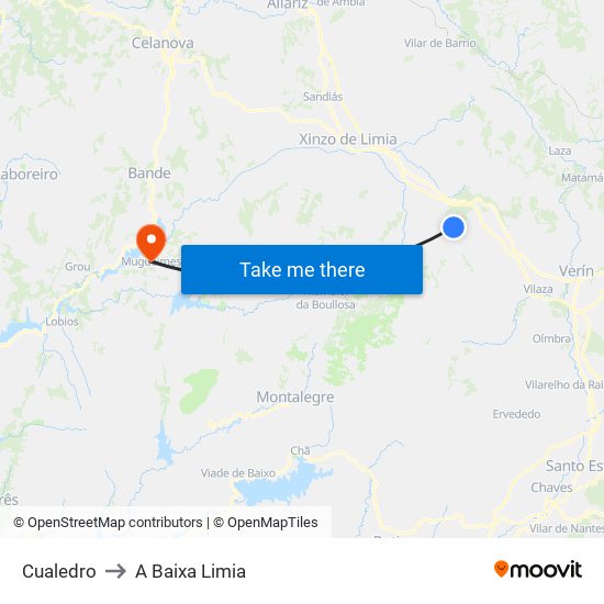 Cualedro to A Baixa Limia map
