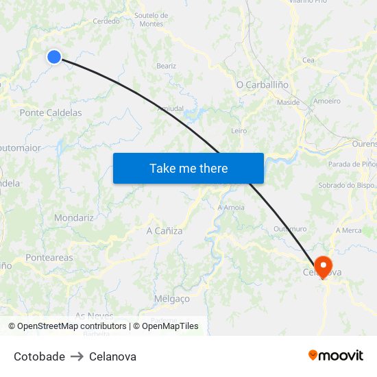 Cotobade to Celanova map