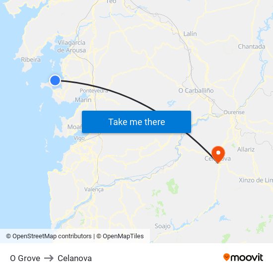 O Grove to Celanova map