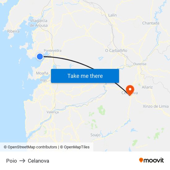 Poio to Celanova map