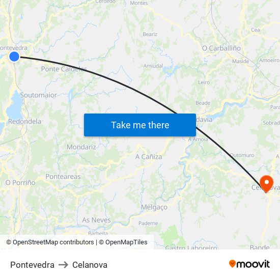 Pontevedra to Celanova map