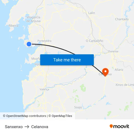 Sanxenxo to Celanova map
