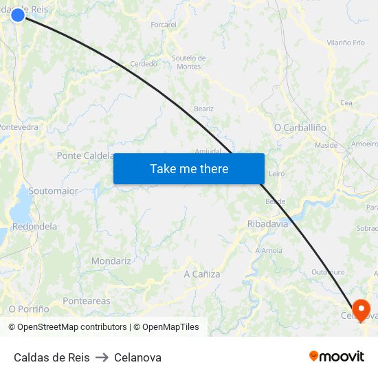 Caldas de Reis to Celanova map