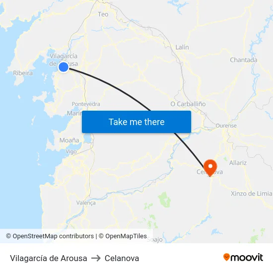 Vilagarcía de Arousa to Celanova map