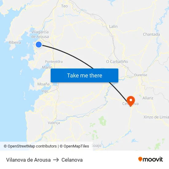 Vilanova de Arousa to Celanova map