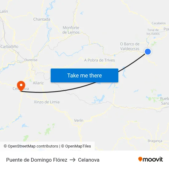 Puente de Domingo Flórez to Celanova map