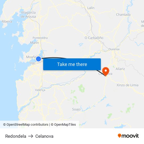 Redondela to Celanova map