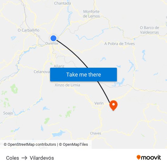 Coles to Vilardevós map