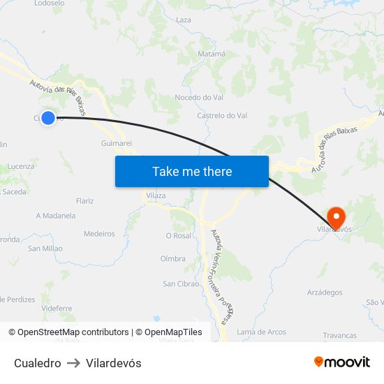 Cualedro to Vilardevós map