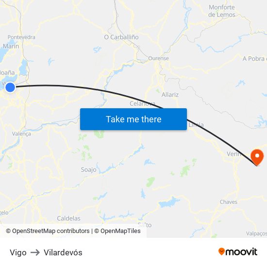 Vigo to Vilardevós map