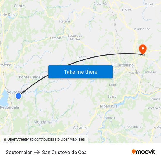 Soutomaior to San Cristovo de Cea map