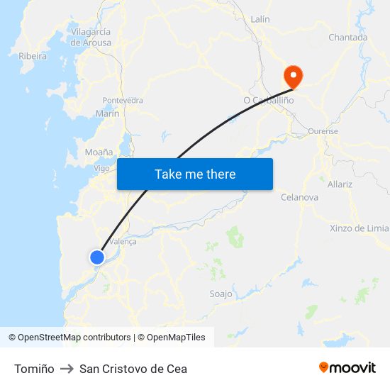 Tomiño to San Cristovo de Cea map