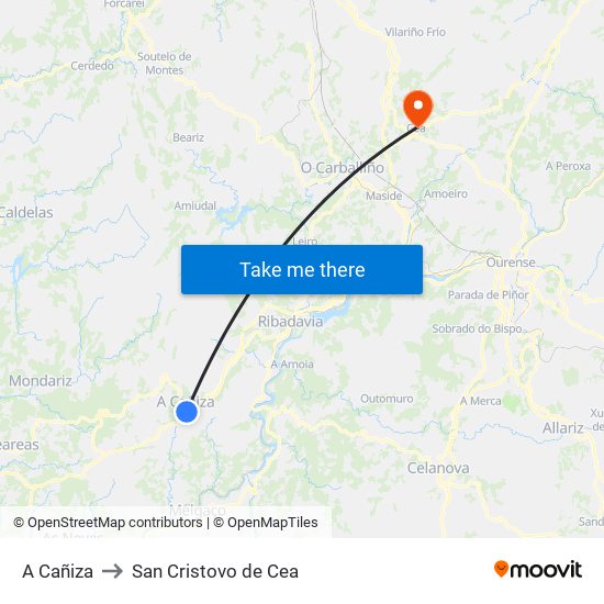 A Cañiza to San Cristovo de Cea map