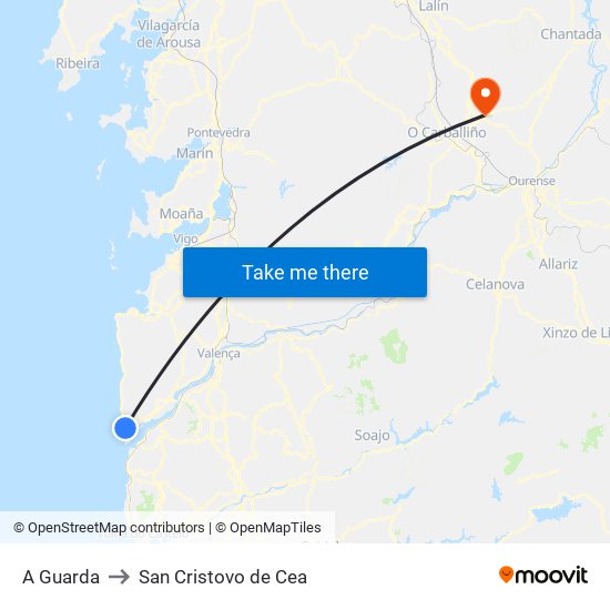 A Guarda to San Cristovo de Cea map