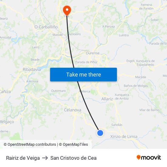 Rairiz de Veiga to San Cristovo de Cea map