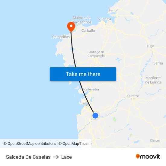 Salceda De Caselas to Laxe map