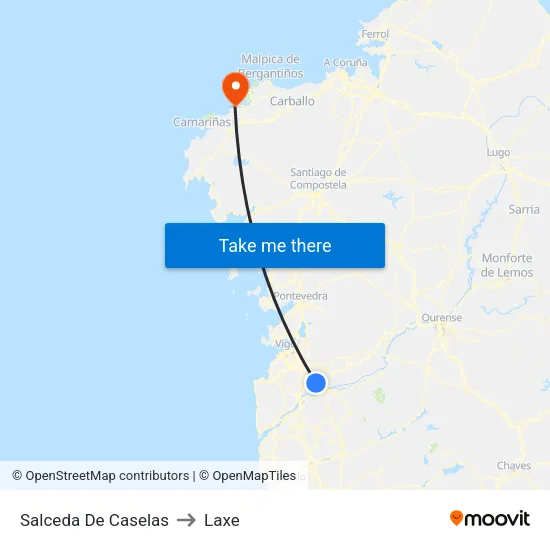 Salceda De Caselas to Laxe map