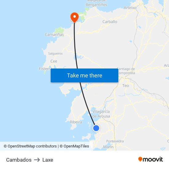 Cambados to Laxe map
