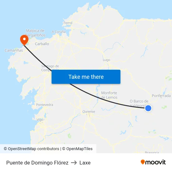 Puente de Domingo Flórez to Laxe map