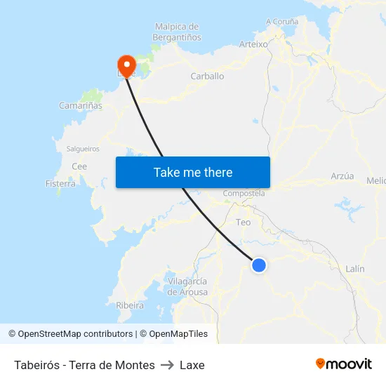 Tabeirós - Terra de Montes to Laxe map