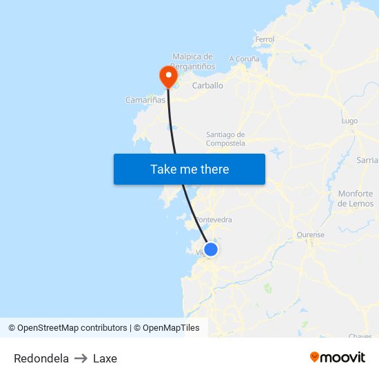 Redondela to Laxe map