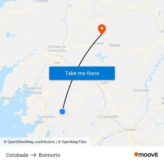 Cotobade to Boimorto map