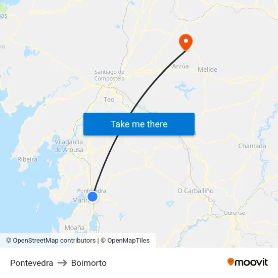 Pontevedra to Boimorto map
