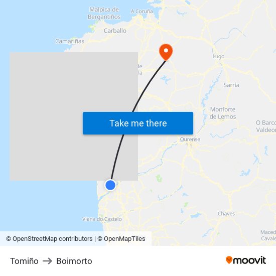 Tomiño to Boimorto map
