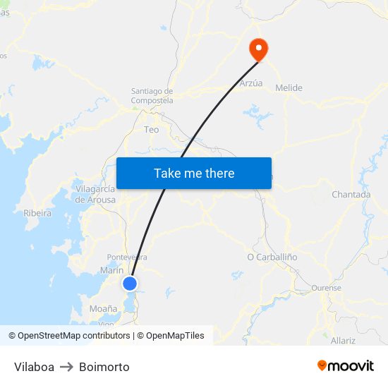Vilaboa to Boimorto map