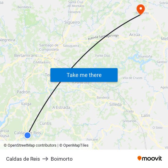 Caldas de Reis to Boimorto map
