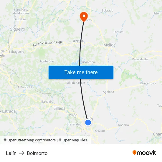 Lalín to Boimorto map