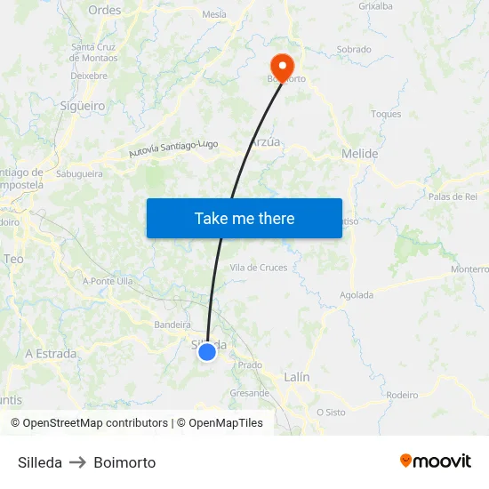 Silleda to Boimorto map