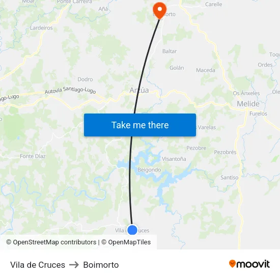 Vila de Cruces to Boimorto map