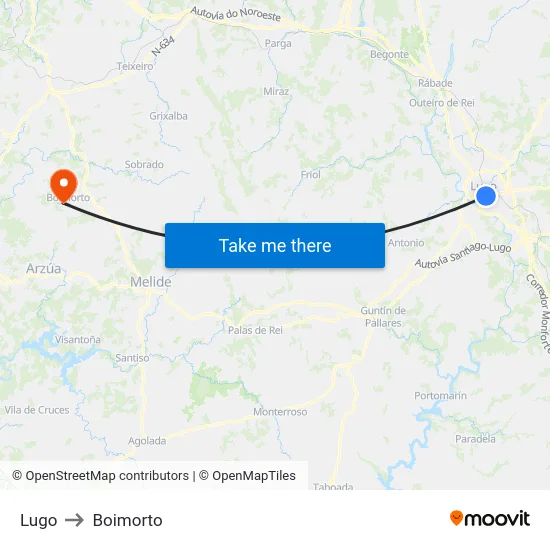 Lugo to Boimorto map