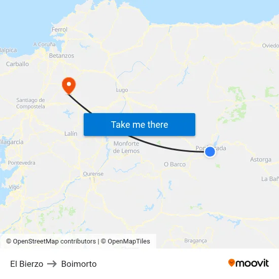 El Bierzo to Boimorto map