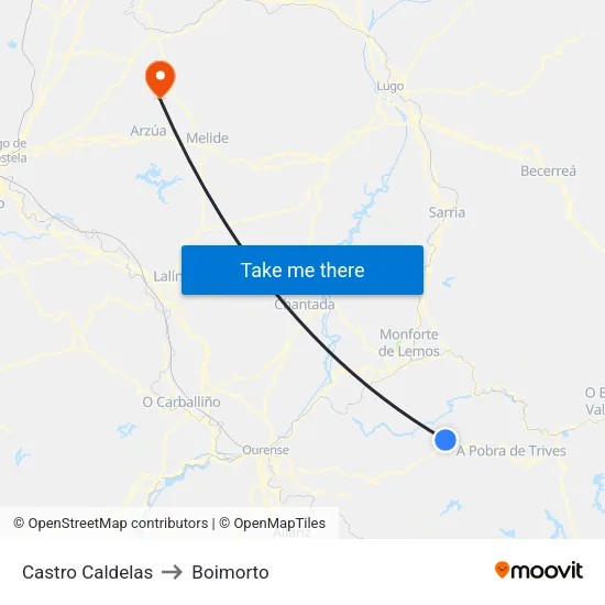 Castro Caldelas to Boimorto map