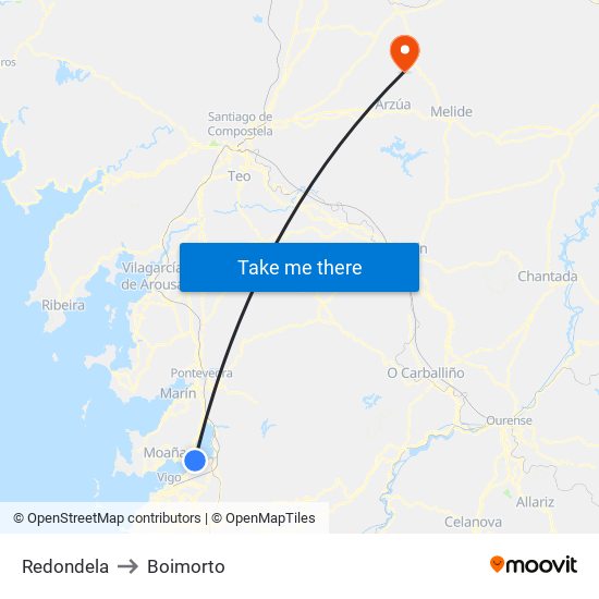 Redondela to Boimorto map