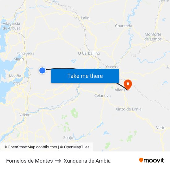 Fornelos de Montes to Xunqueira de Ambía map