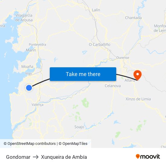 Gondomar to Xunqueira de Ambía map