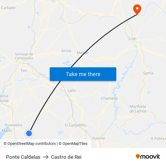 Ponte Caldelas to Castro de Rei map