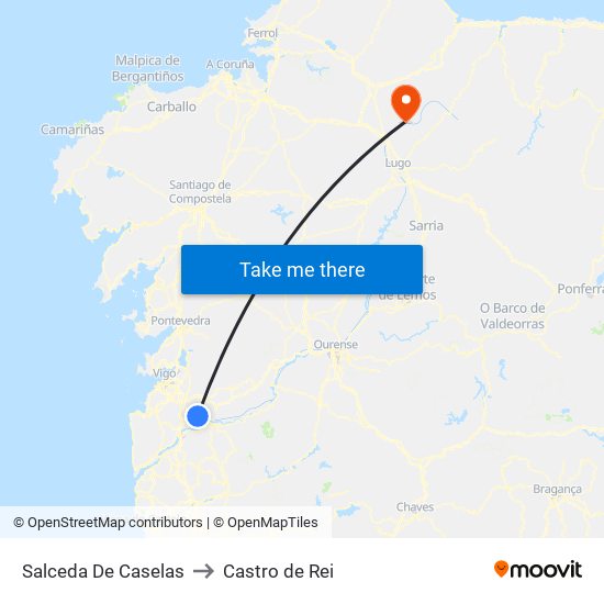 Salceda De Caselas to Castro de Rei map