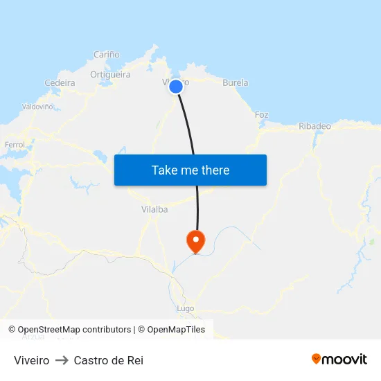 Viveiro to Castro de Rei map