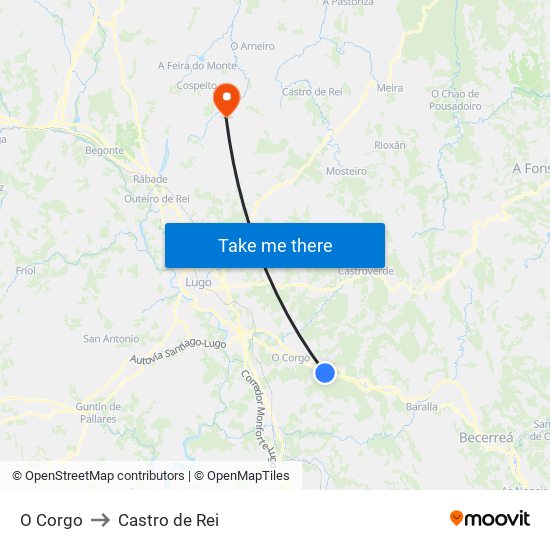 O Corgo to Castro de Rei map