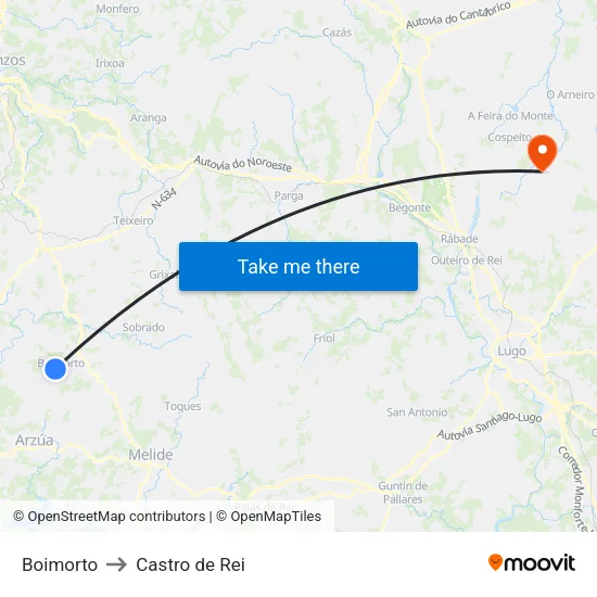 Boimorto to Castro de Rei map