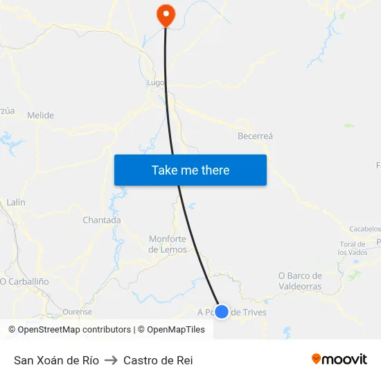 San Xoán de Río to Castro de Rei map