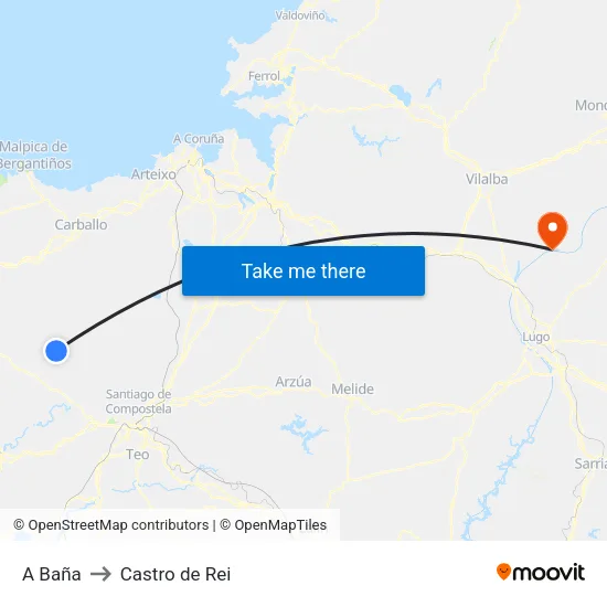 A Baña to Castro de Rei map
