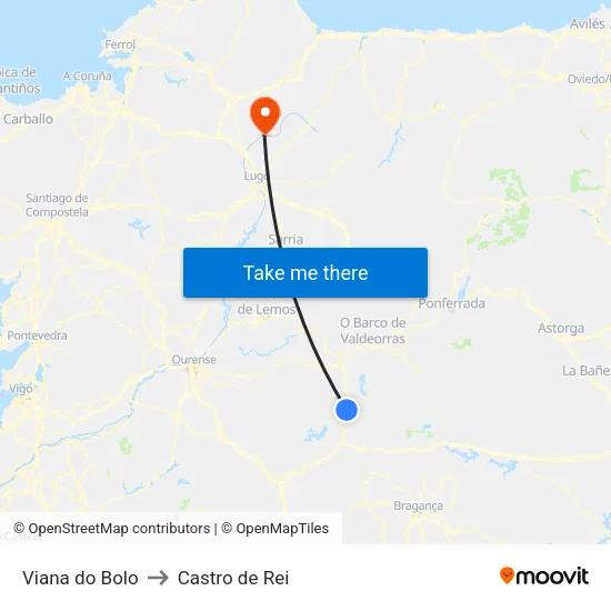 Viana do Bolo to Castro de Rei map