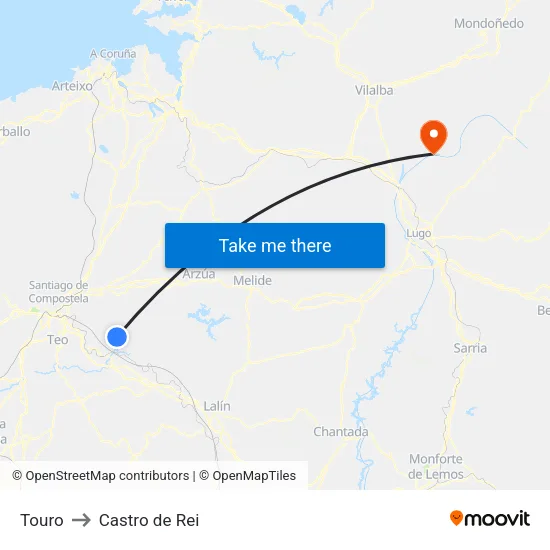Touro to Castro de Rei map