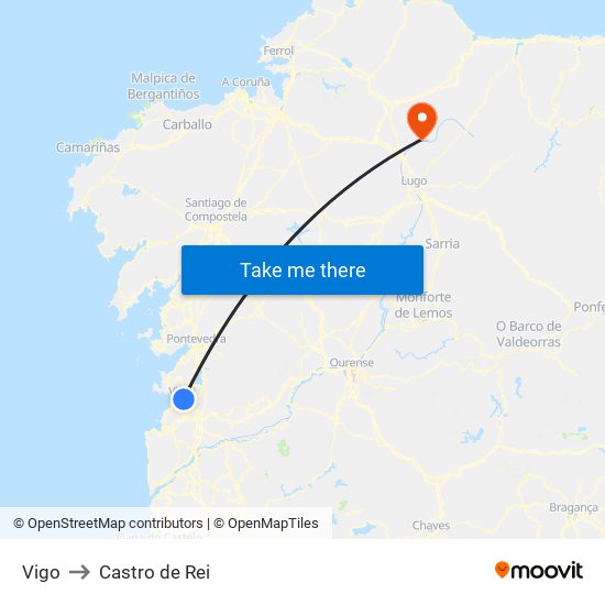 Vigo to Castro de Rei map